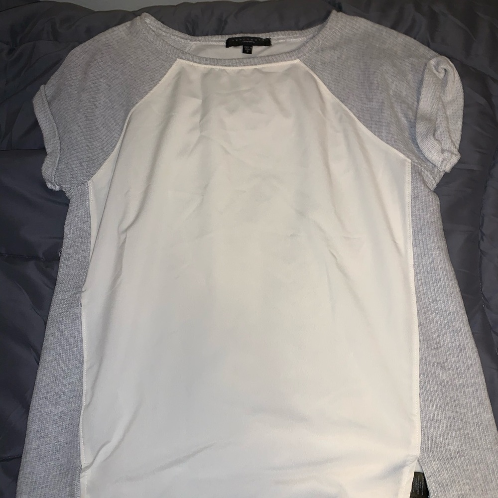 grey and white blouse